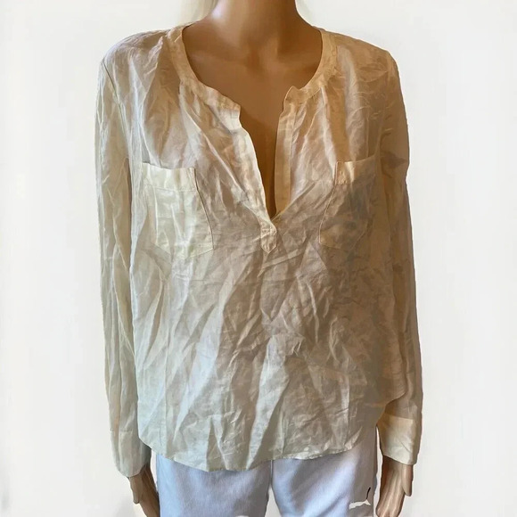 Calypso St Barth Silk Blend Beige Womens Top Blouse Long Sleeve Pockets Sz S - Picture 1 of 10